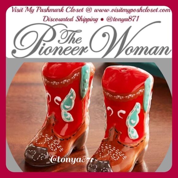 đŚâNewâPioneer WomanâRedâCowboyâBootsâSaltâ&âPepperâShakers - Picture 3 of 8